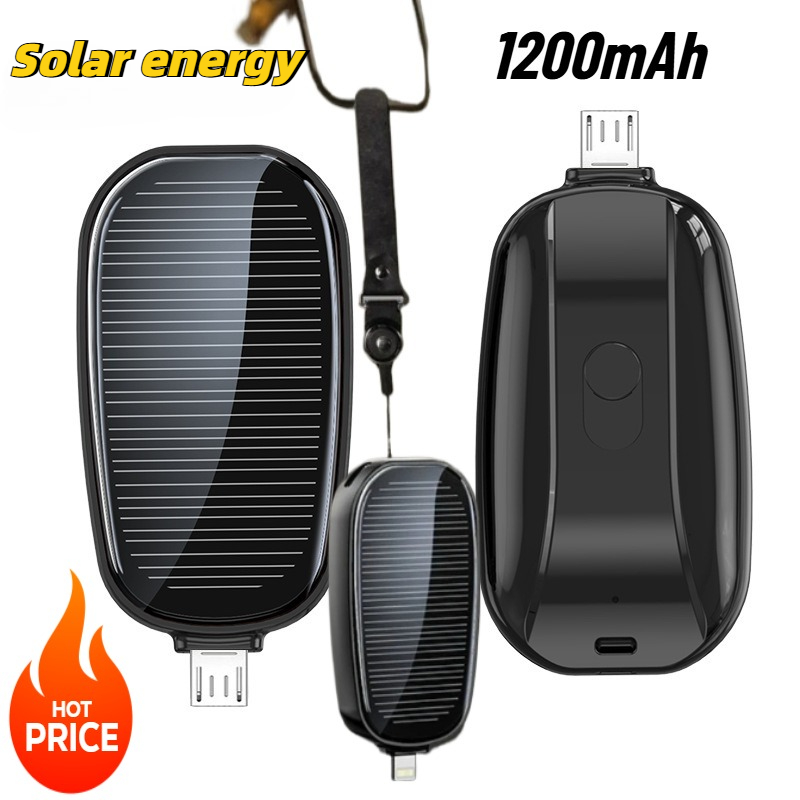 Outdoor Usb Power Adapter - 1200mAh Solar Mini Power Bank Keychain